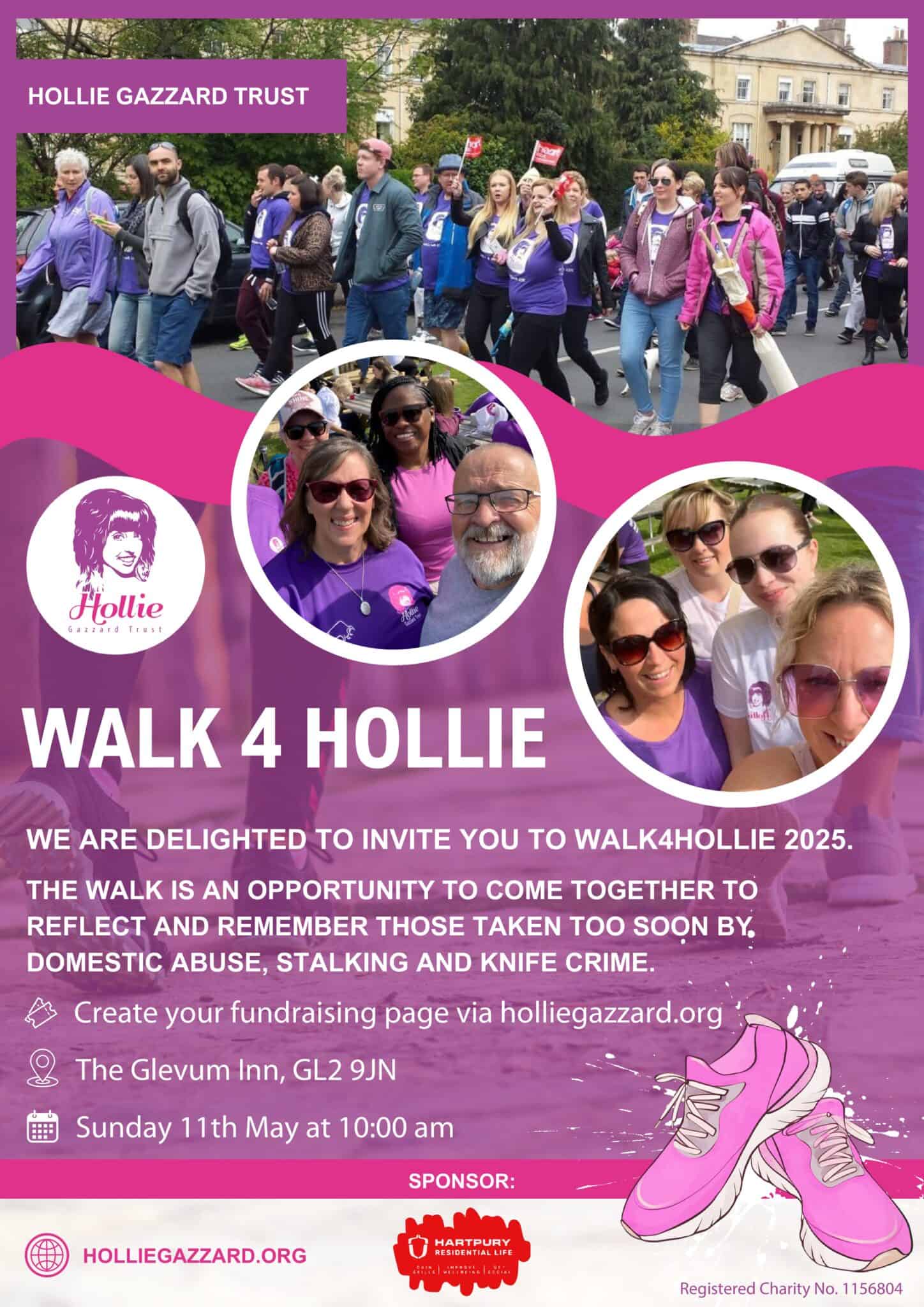 Participants walking for Hollie Gazzard Trust charity walk event in a colourful outdoor setting.
